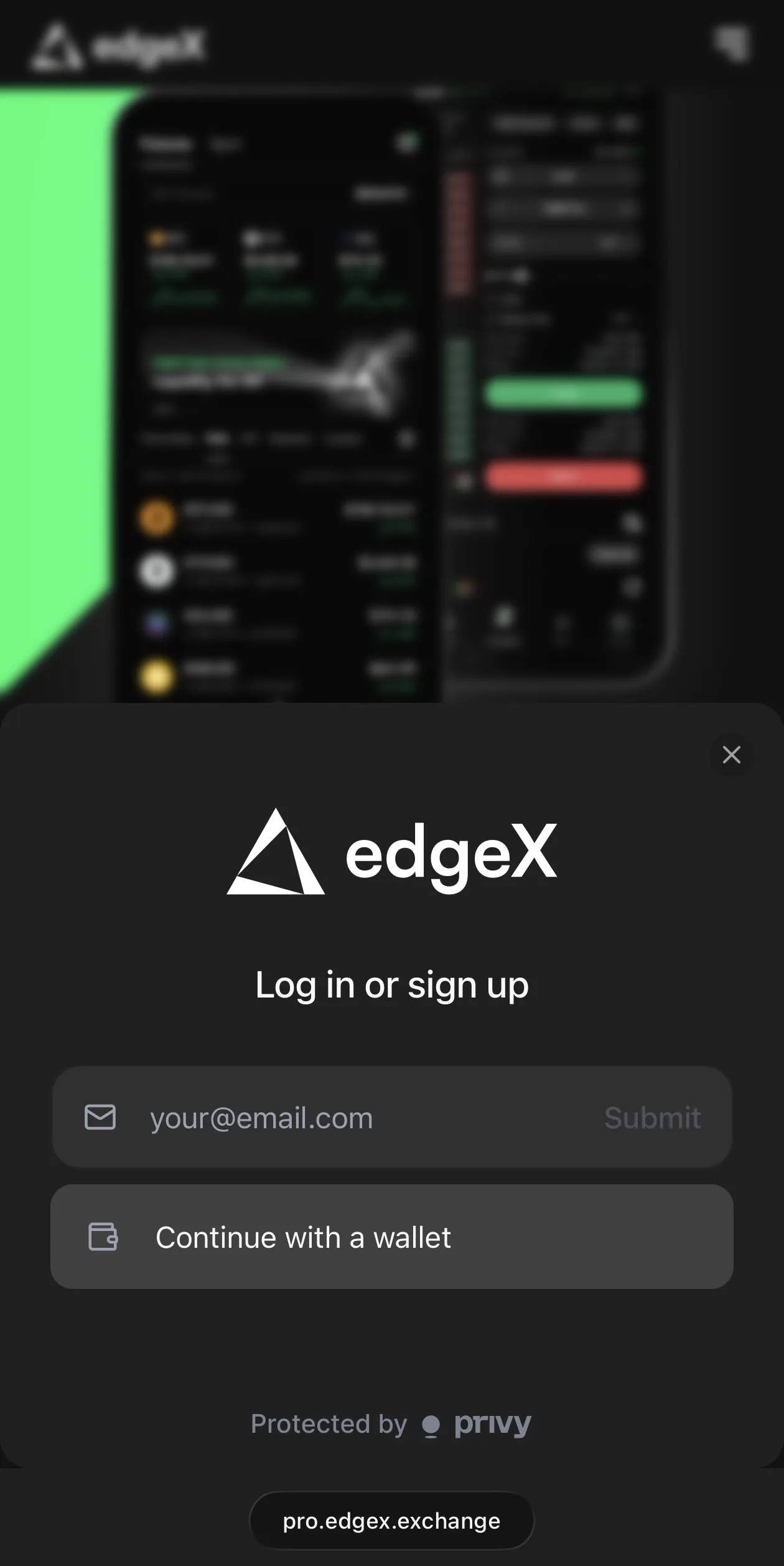 edgeXのログインモーダル（メールアドレス入力）