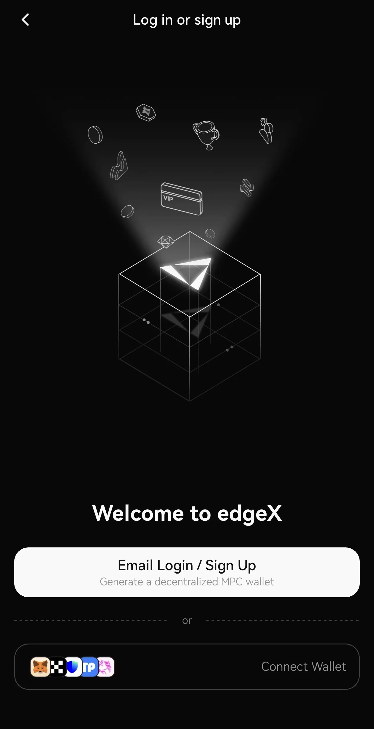 edgeXアプリのWelcome画面（Email Login）
