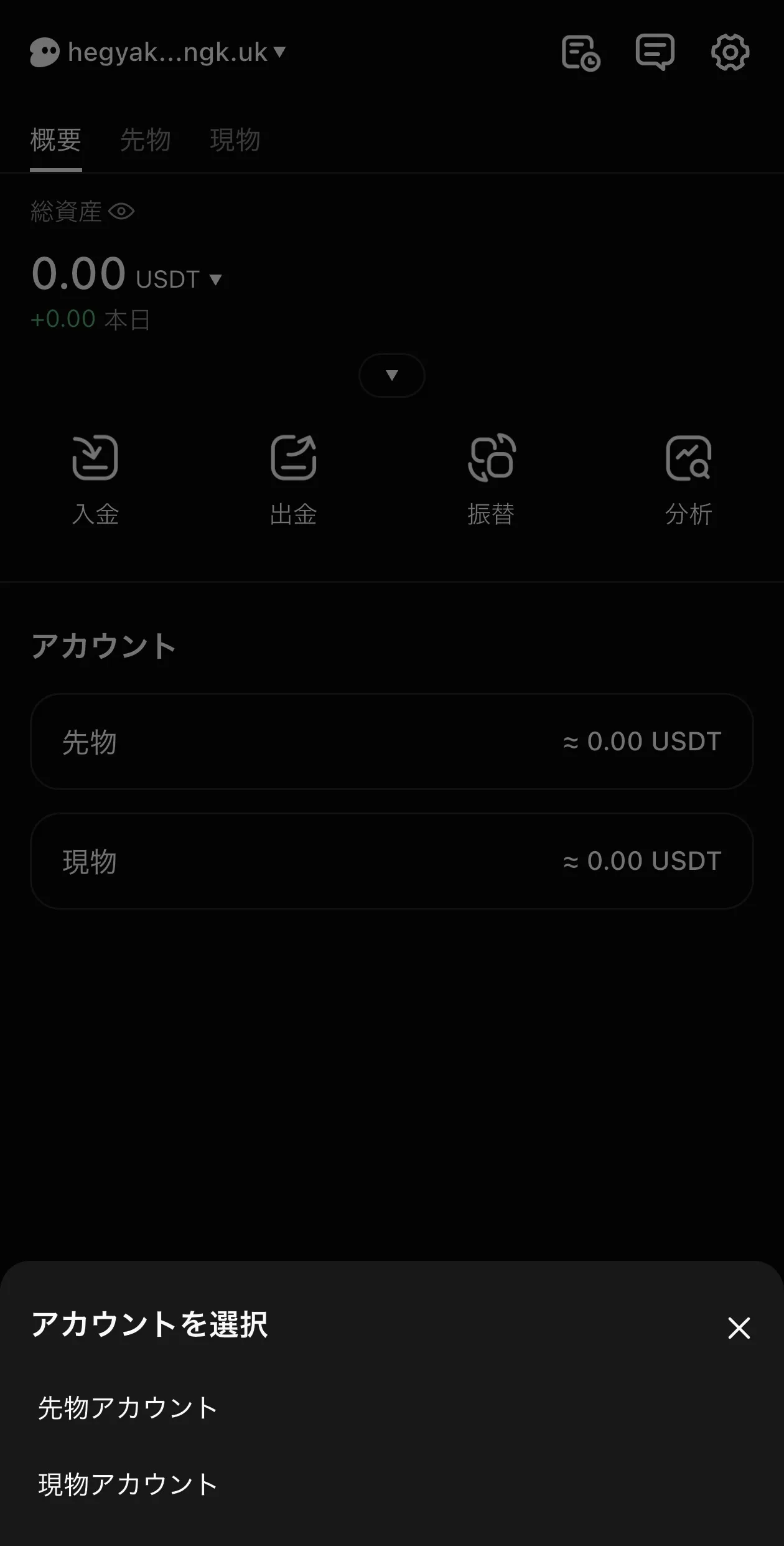 edgeXの入金・アカウント選択画面（日本語）