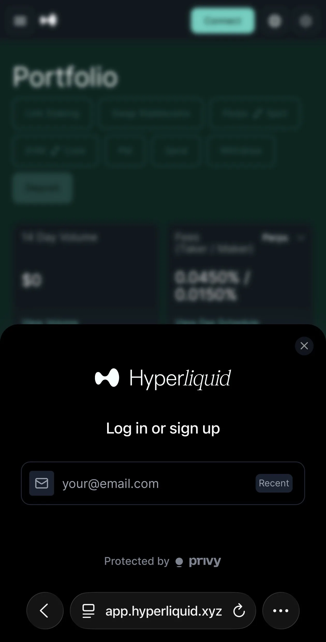 Hyperliquidのメールアドレス入力画面